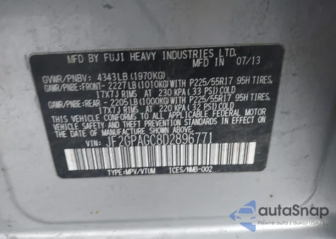 2013 Subaru Xv Crosstrek 2.0I Limited z USA, uszkodzony, nr VIN JF2GPAGC8D2896771